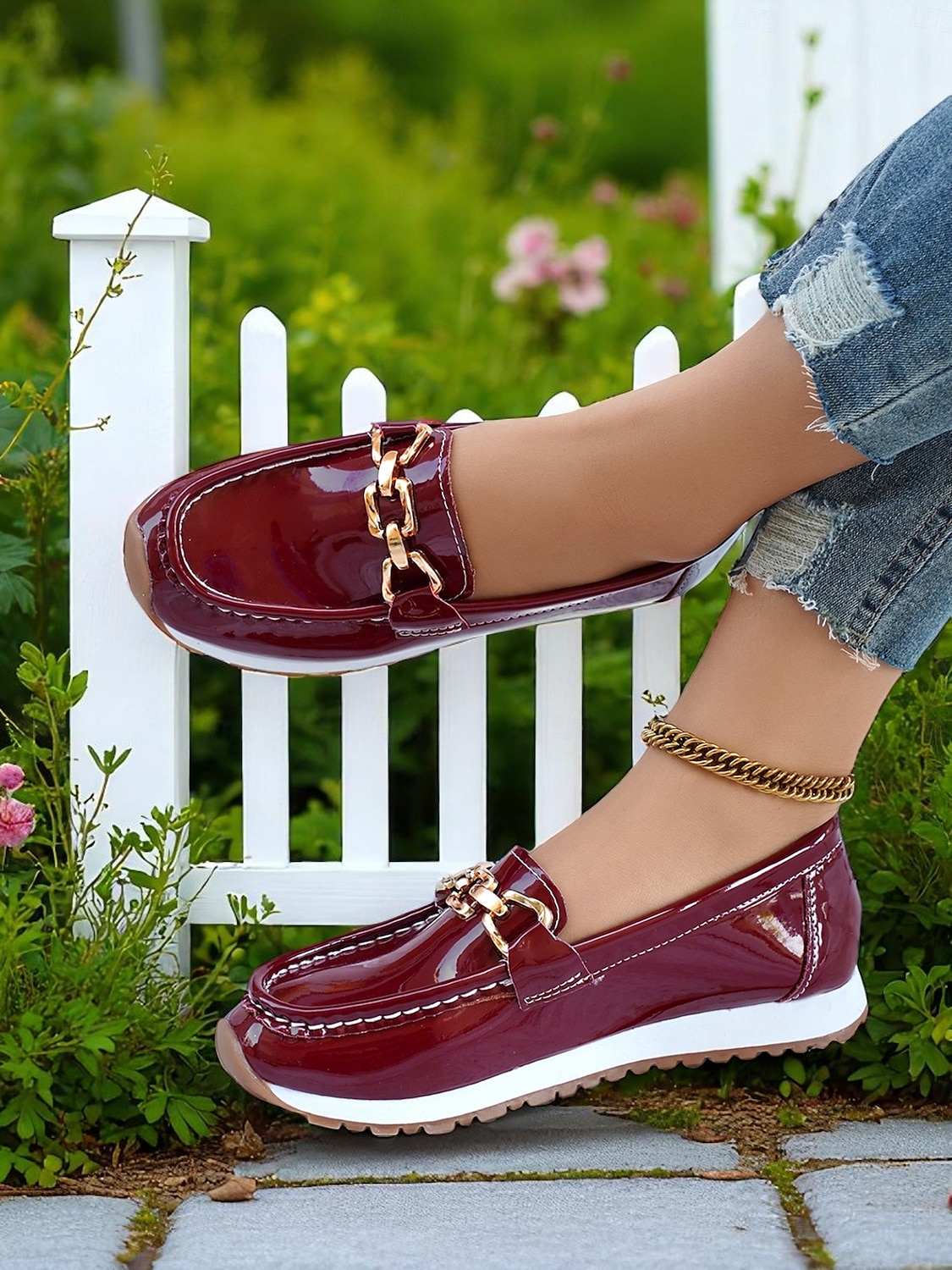 Women's Loafers with Gold Buckle – Casual Slip-On Flat Shoes for Garden Walks, Brunch & Everyday Errands 2025 - $24.99 –P5