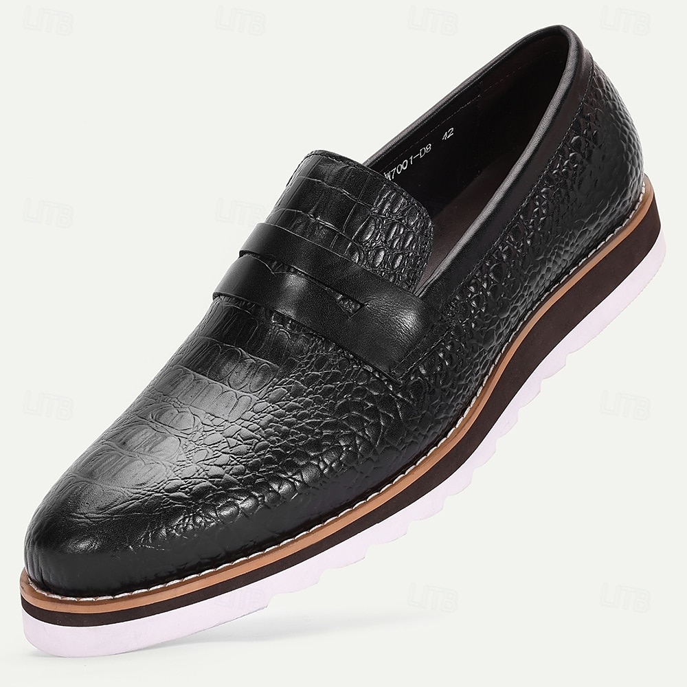 Herren-Loafer und Slipper aus echtem Rindsleder in Schwarz mit Krokoprägung – bequeme Freizeitschuhe für den Alltag und auf Reisen 2025 - $109.99 –P1