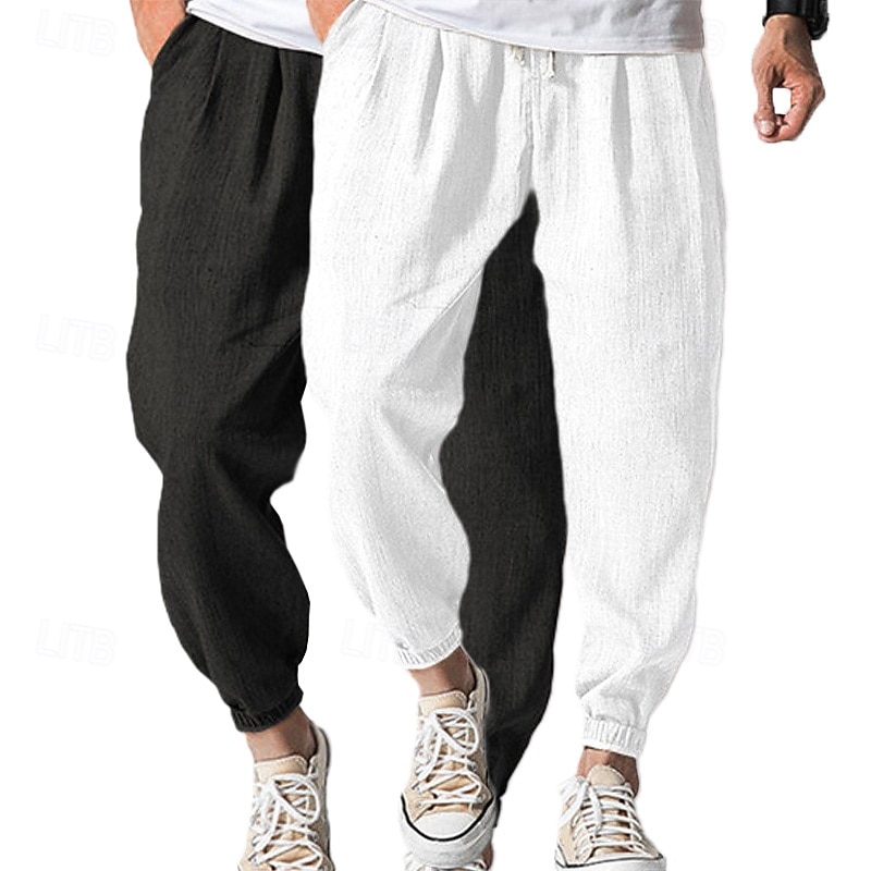 Męskie Uprawiający jogging Lniane spodnie Spodnie Letnie spodnie Luźne spodnie Ściągana na sznurek Elastyczny pas Opakowanie zbiorcze Równina Komfort Oddychający Pełna długość Na zewnątrz Codzienny 2026 - $29.99 –P12