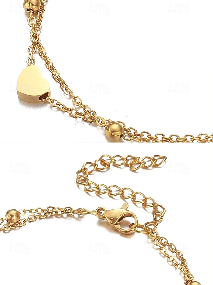 Bracelet de cheville double couche avec pendentif cœur en or pour femme – bijou délicat pour la plage avec chaîne perlée pour les sorties estivales et les vacances de 2026 ? $7.99 –P7