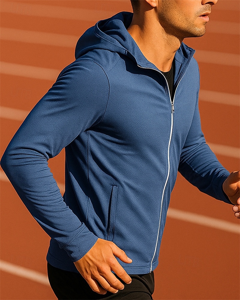 Herre Joggejakke Utejakke Full glidelås Langermet Ytterklær Atletisk Sommer Vår Ensfarget Solbeskyttelse Hurtigtørkende Lettvekt UV-kjøling Tennis Golf Løp Sports Sportsklær Navyblå Lyseblå 2026 - $30.99 –P3