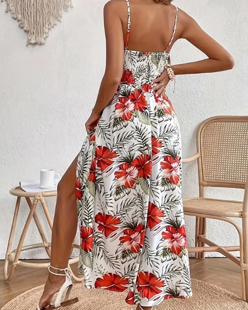 Dámské Midi šaty Květinové šaty Letní šaty Slip Dress Šaty s potiskem Módní Klasické Moderní Dovolená Denní Jdeme ven Běžný Květiny Bez rukávů Popruhy Rubínově červená Vodní modrá Trávová zelená Léto 2025 - $24.99 –P11