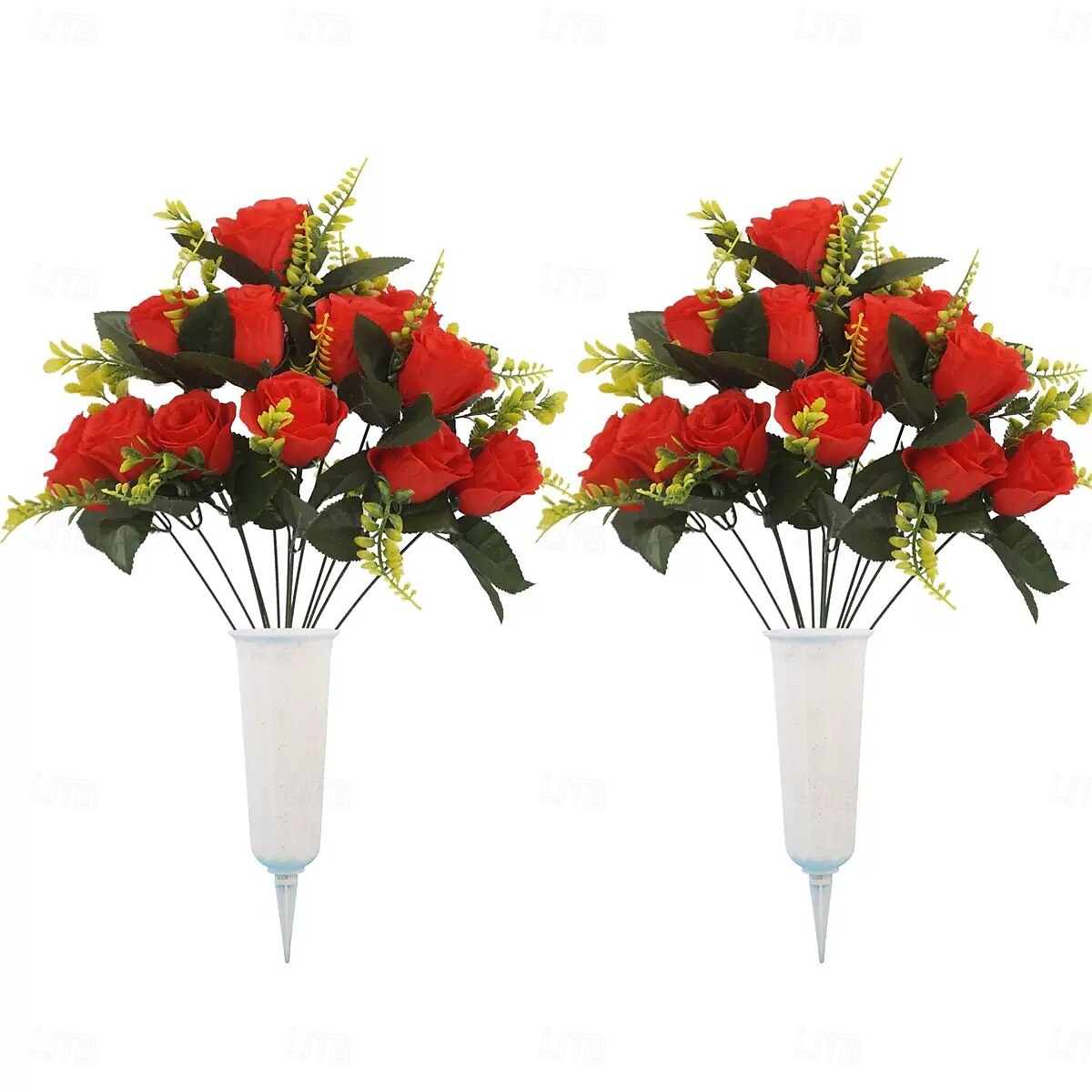 Grave and Memorial Artificial Flowers, 12 Heads Peacock Rose Half Bouquet with Vase, Faux Silk Floral Arrangement for Cemetery Decoration and Outdoor Use 2025 - $13.99 –P1