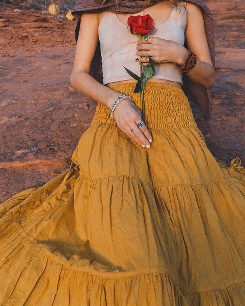 Femmes Jupe Évasé Occasionnel Maxi Taille Basse Jupes Uni Froncé Micro-Élastique Vacances Rue Noir Blanche Jaune Vert Véronèse Automne Coton de 2025 ? $22.99 –P2