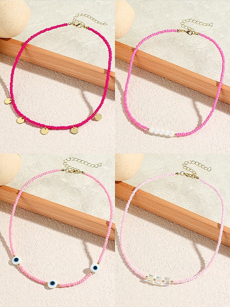 Women's Colorful Beaded Layered Necklace Set – Boho Evil Eye, Pearl, and Charm Accents – Adjustable Summer Jewelry for Teens and Young Women – Ideal for Beach, Festivals and Casual Wear 2025 - $14.99 –P10