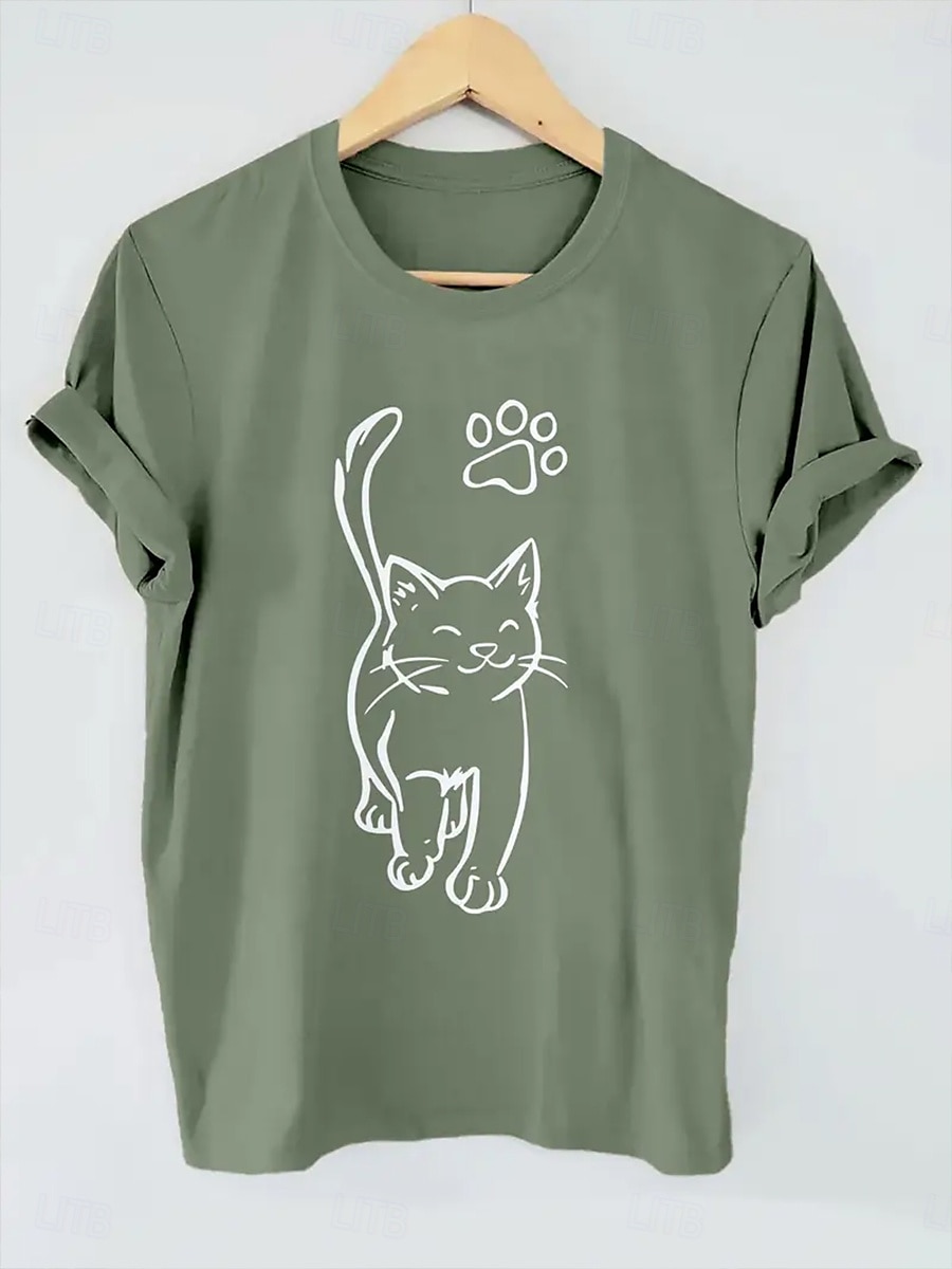 Femmes T-shirt Graphique Animal ancien Élégant Classique Manche Courte Col ras du cou Col rond Hauts Réguliers Quotidien Week-end Imprimé Noir Blanche Rose Claire Rouge Bleu Été Printemps de 2025 ? $19.99 –P10