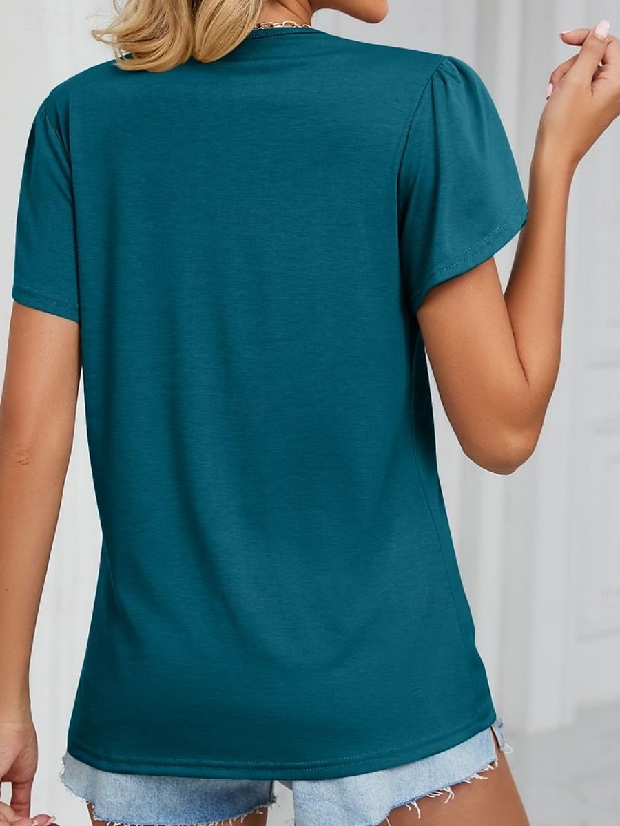 Pentru femei Tricou Simplu Modă Stilat Clasic Manșon scurt În V Topuri obișnuite Zilnic Sfârșit de săptămână Peteci Verde Deschis Albastru piscină Trifoi Gri Vară Primăvară 2025 - $17.99 –P8