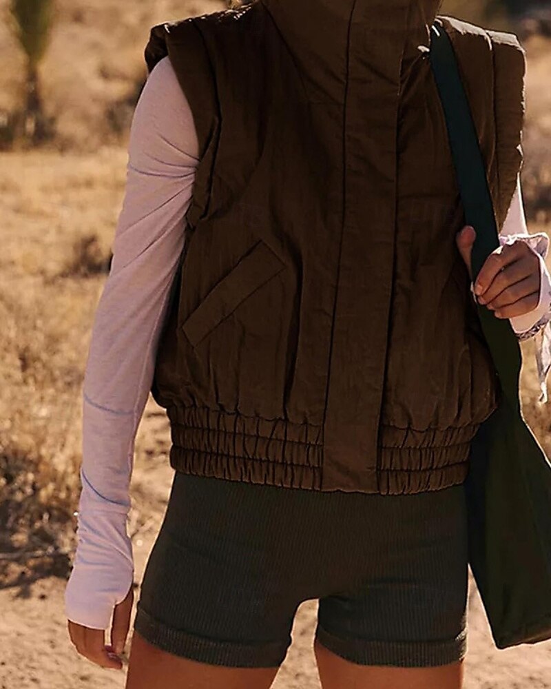 Femmes Chemisier Uni Moderne Occasionnel Sans manches Col roulé Hauts Réguliers Fête Sortir Fermeture éclair Noir Blanche Violet Marron Abricot Automne de 2025 ? $32.99 –P5