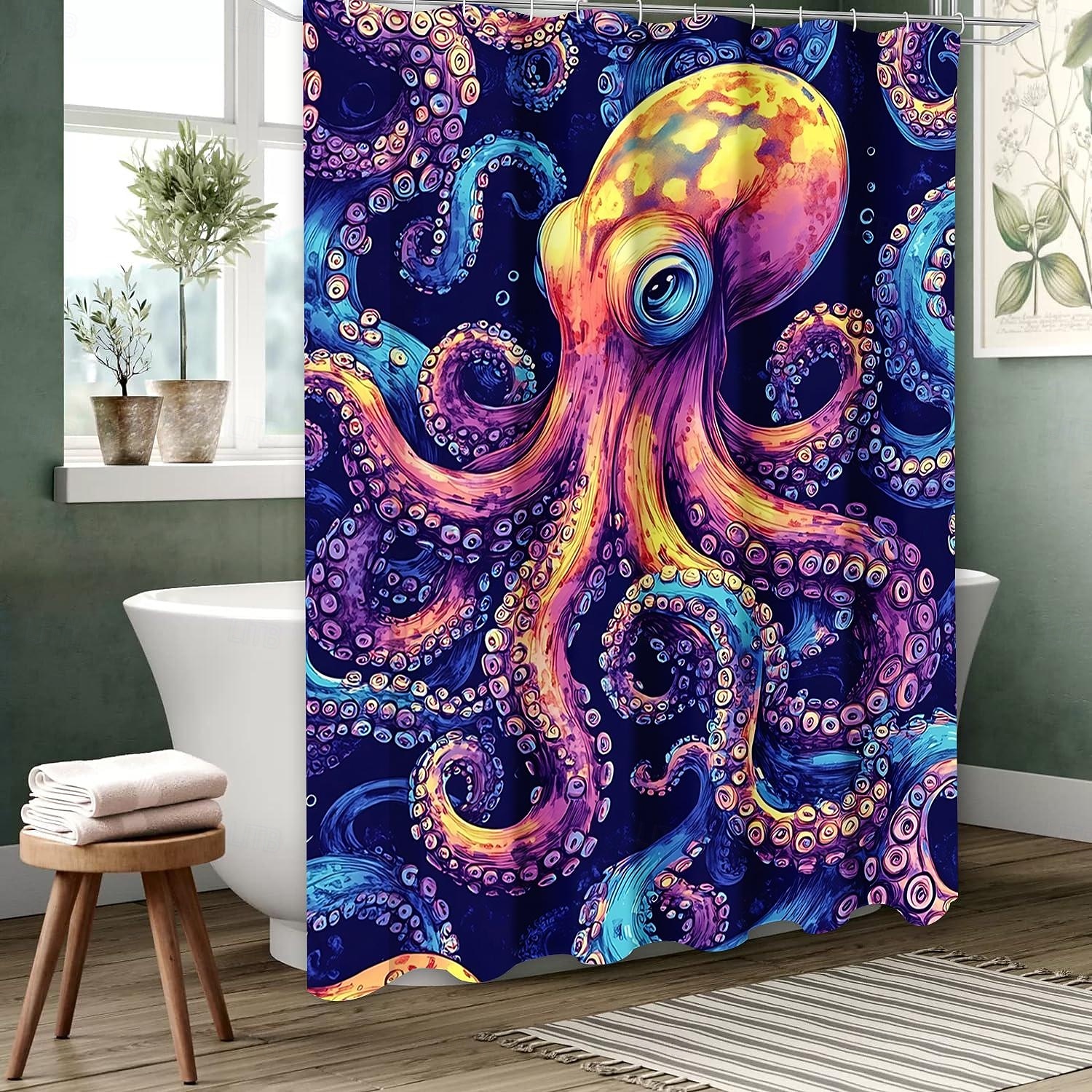 Perdea de duș cu animale oceanice, broaște țestoase, cu cârlige pentru baie, set de decor pentru baie, poliester, impermeabil, pachet de 12 cârlige din plastic 2026 - $22.99 –P7