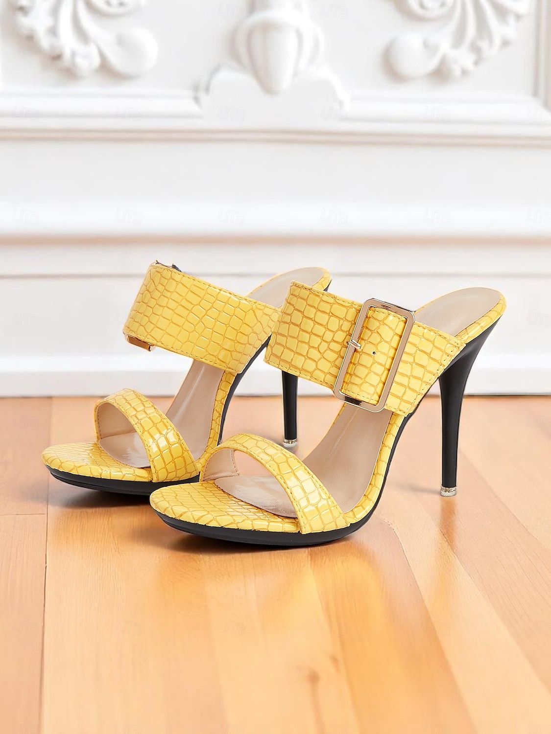 Sandales à talons hauts jaunes à motif crocodile pour femmes avec bride à boucle - Chaussures de soirée audacieuses à bout ouvert pour la vie nocturne, les clubs et les événements estivaux de 2025 ? $42.99 –P4
