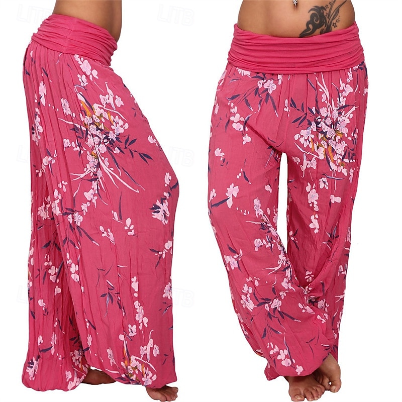 Dam Byxor Harem byxor Palazzo byxor Mode Boho Fullängd Medium Midja Mönster Elastisk midja Bekväm Microelastisk Gata Dagliga kläder Utekväll Vit Gul Ljusgrön Rosa Sommar Vår Normal 2025 - $19.99 –P8