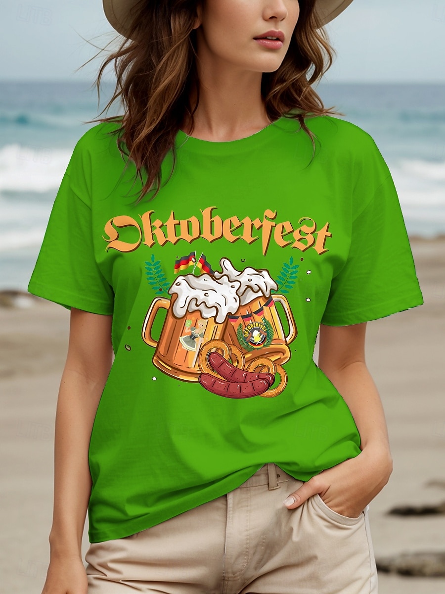Fête d'Octobre Femmes T-shirt Graphique Lettre ancien Élégant Classique Manche Courte Col ras du cou Col rond Hauts Réguliers Quotidien Week-end Imprimé Noir Blanche Jaune Rouge Bleu Été Printemps de 2025 ? $19.99 –P4