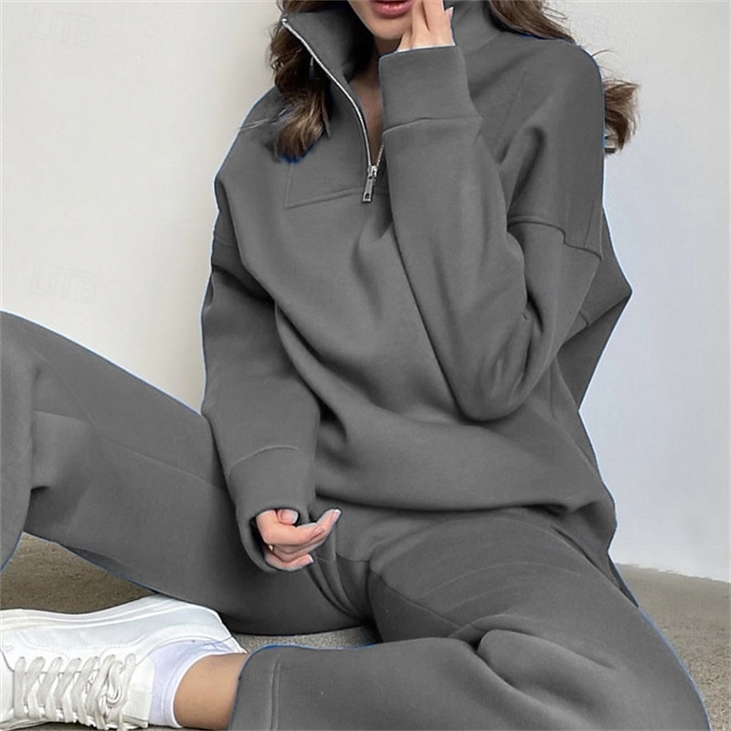 Mulheres Moletom Suéter Conjunto de Roupa Atlética Bolsos Cor Sólida Conjuntos Outono Inverno Cáqui Preto Academia Corrida Exercite-se Térmico / Quente A Prova de Vento Macio Manga Longa Esporte de 2026 por $56.99 –P12