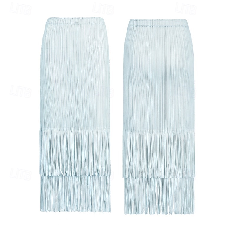 Femmes Ample Élégant ancien Mode Midi Taille Moyenne Jupes Frange à pompons Froncé Élastique Vacances Quotidien Aqua bleu Noir Vert Claire Rose Claire Été Polyester de 2025 ? $62.99 –P7