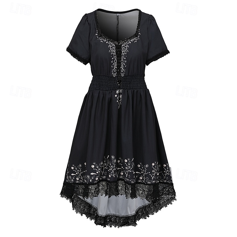 Women's Mini Dress Boho Dress Western Dress Fashion Classic Outdoor Vacation Holiday Regular Fit Flower Short Sleeve V Neck Black Dark Blue Summer 2025 - $31.99 –P1