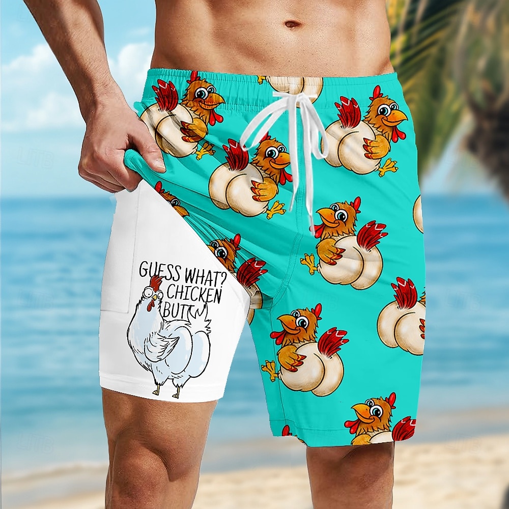 Per uomo Animale Pulcino Divertente Pantaloncini foderati Pantaloncini da bagno 2 in 1 Pantaloncini da mare Misura del girovita medio Hawaiano Ferie Tasche Laterali Con Fodera a Compressione Coulisse del 2026 a $22.99 –P5