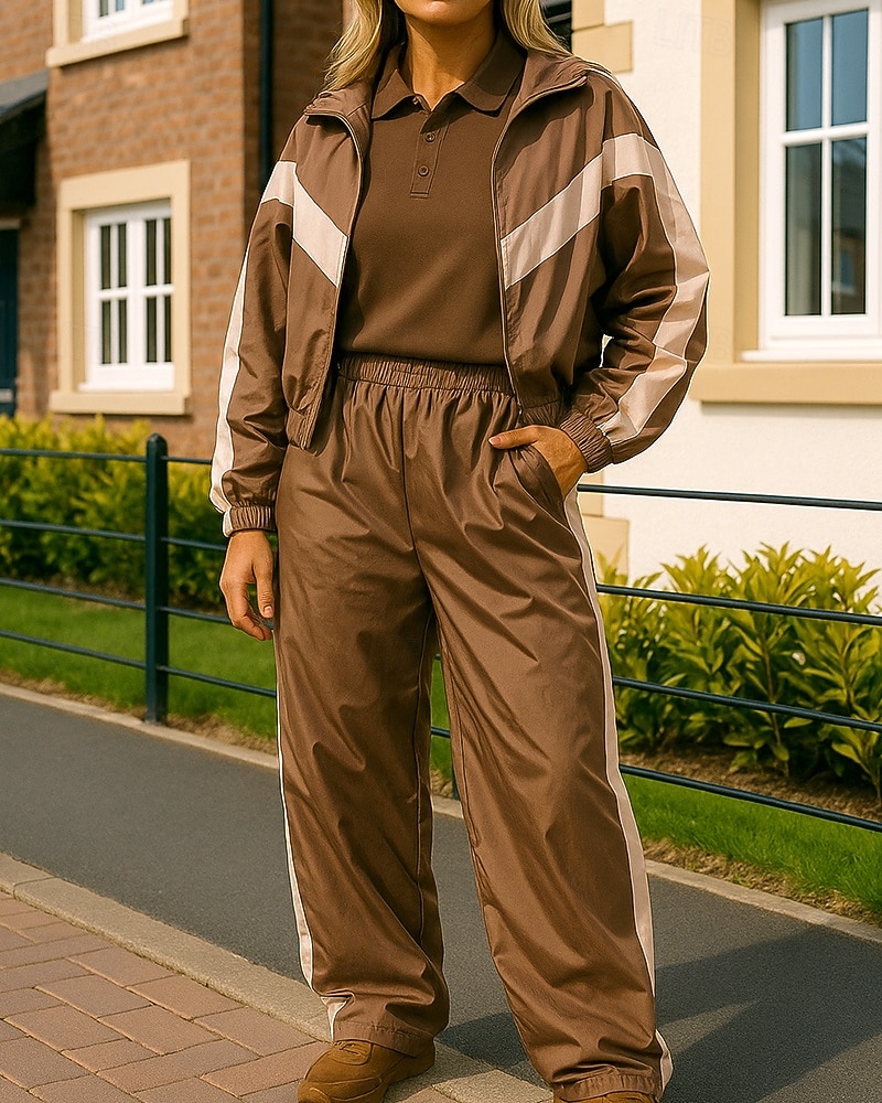 Γυναικεία Φόρμα Αθλητικές Φόρμες Παντελόνι για στίβο Τσέπη με φερμουάρ Μονόχρωμο Ρούχα σύνολα Άνοιξη Φθινόπωρο Μαύρο Λευκό Γυμναστήριο Εκπαίδευση Τρέξιμο Αντιανεμικό Μακρυμάνικο Αθλητισμός 2026 - $41.99 –P6