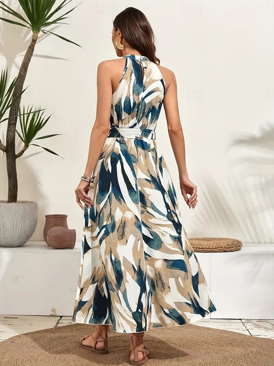 Femmes Robe maxi Robe trapèze Occasionnel Extérieur Sortir Coupe régulière Fleuri Sans manches Col Halter Rose Claire Bleu Marron Abricot Été de 2025 ? $30.99 –P7