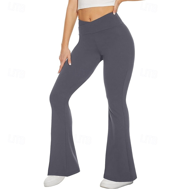 Women's Bell Bottom Slacks Streetwear Casual Full Length Natural Plain Elastic Waist Comfy Outdoor Comfortable Outdoor Streetwear Dark-Gray Navy Black Fall Regular Fit 2025 - $19.99 –P1
