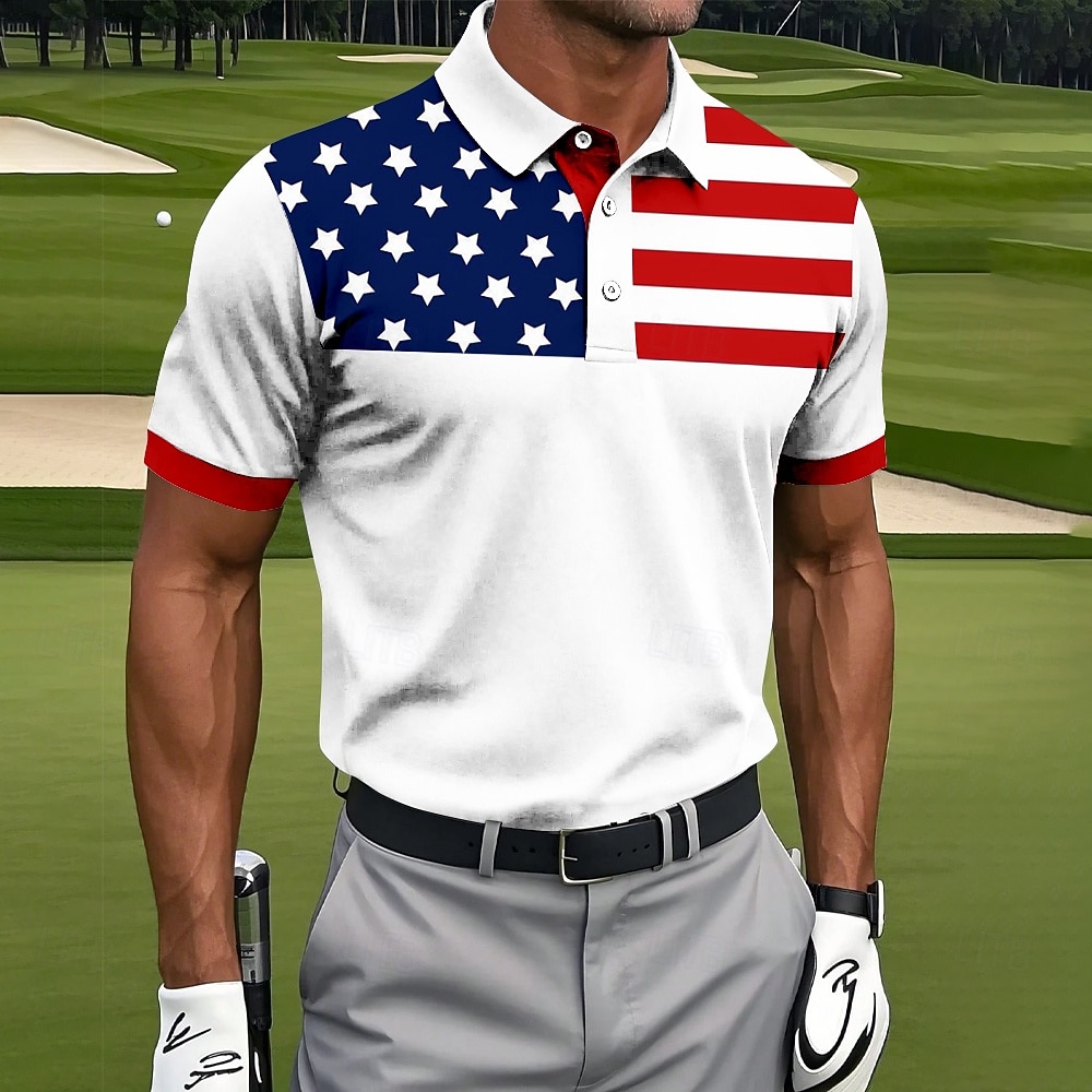4th of July 2026 250th Male American US Flag Polo Short Sleeve Polo Shirts Turndown Casual Casual Daily Festival Buttons Summer Robin's Egg Blue 2026 - $24.99 –P1