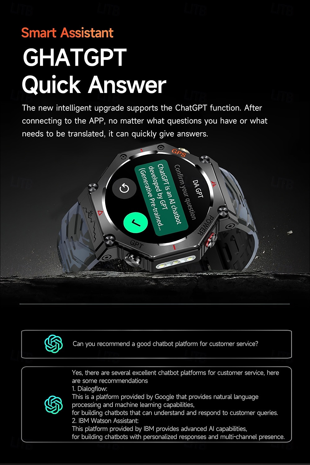 New ChatGPT AI assistant Smart Watch 5ATM Waterproof GPS Built-in Dual-band GNSS Compass Military Sport Smartwatch Men Woman 2025 - $53.99 –P8