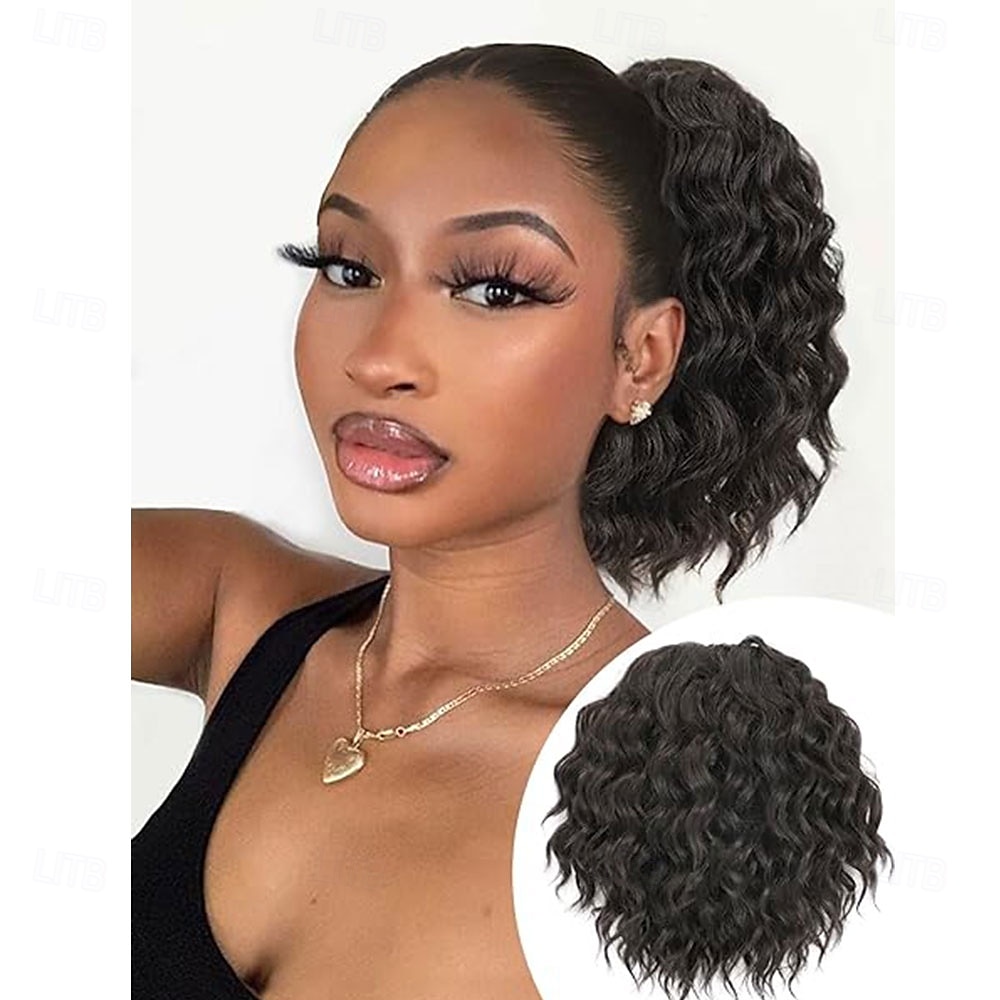 Extension de queue de cheval 8 pouces courte ondulée bouclée queue de cheval cordon queue de cheval pour femmes noires queues de cheval noir de jais extensions de cheveux postiche synthétique pour un de 2025 ? $19.49 –P2
