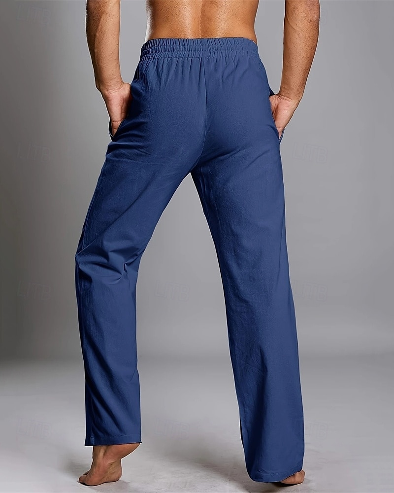 Men's Linen Pants Trousers Summer Pants Beach Pants Pocket Elastic Waist Drawstring Plain Comfort Breathable Vacation Daily Holiday Hawaiian Boho Dark Brown ArmyGreen 2025 - $17.99 –P8