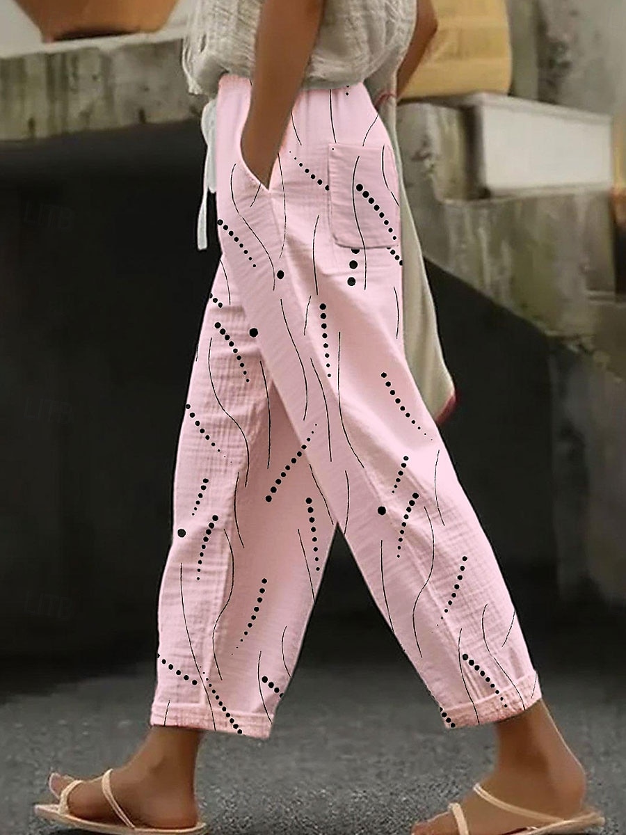 Dam Mager Elegant Semester Vintage Ankellång Hög midja Grafisk Prickig Tryck Mjuk Andningsfunktion Oelastisk Formell Utomhus Semester Vit Gul Rodnande Rosa Blå Sommar Vår Lös passning 2025 - $34.99 –P3