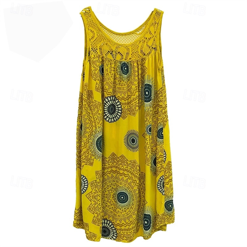 Damen Langes Kleid Maxikleid Freizeitkleid Schwingkleid Sommerkleid Unterkleid Mode Modern Täglich Strand Wochenende Normale Passform Grafik Ärmellos Rundhalsausschnitt Schwarz Weiß Gelb Wein Sommer 2025 - $20.99 –P2