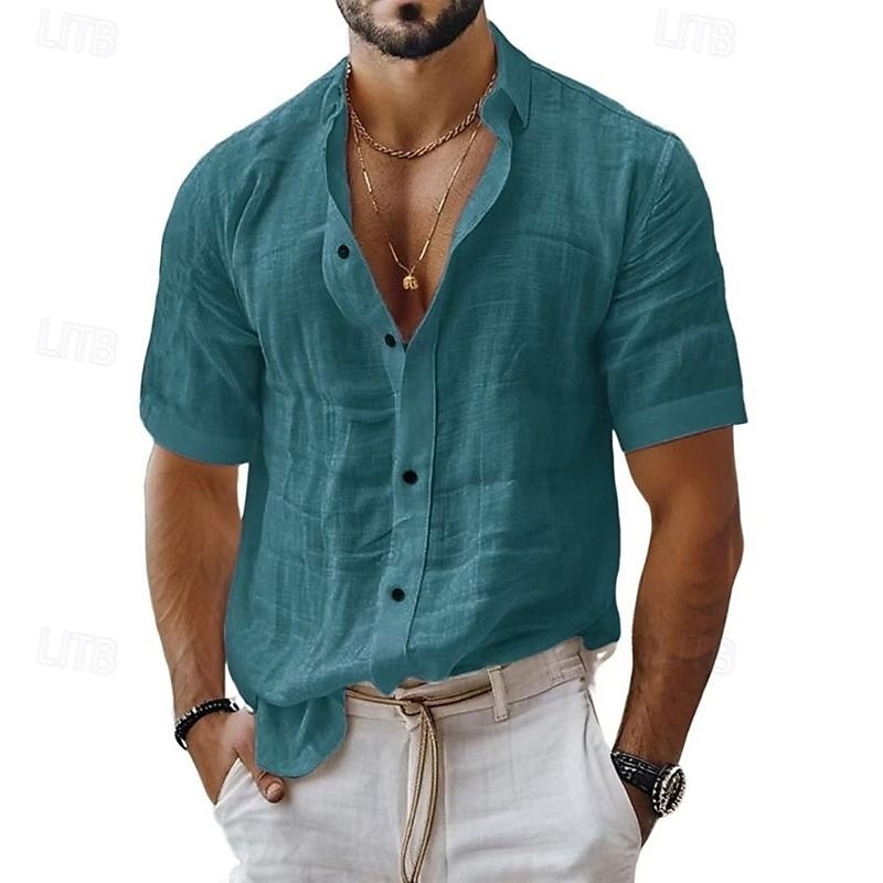 Per uomo Camicia Camicia di lino Camicia casual Camicia con Bottoni Camicia di cotone Semplice Vacanza Streetwear Nero Bianco Verde chiaro Rosa Manica Corta Collo ripiegato Estate Abbigliamento del 2025 a $12.49 –P8