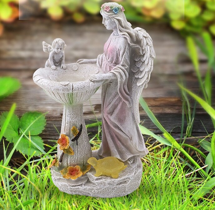 1 Pc outdoor solar illuminated sculpture angel fountain ornament light courtyard garden park lawn path resin ornament decorative light 2025 - $24.99 –P2