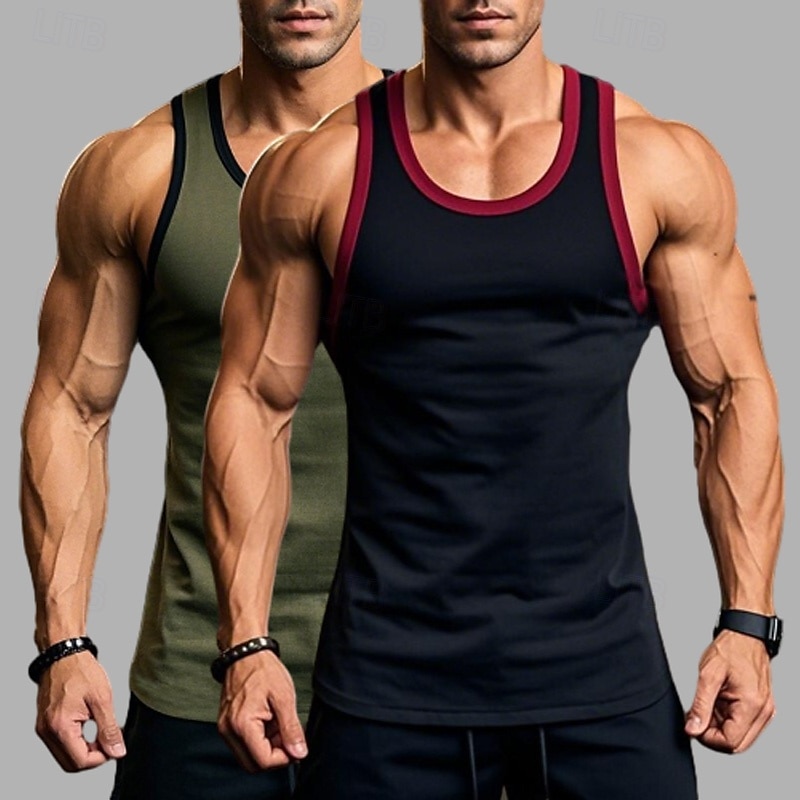 2 Stück Herren Tanktop Weste Unterhemd Ärmellos Shirt Ärmellos Rundhals Sommer Einfarbig Einfarbig Athletisch Farbblock 2er Pack Street Casual Sport Blau Blau Armee Grün Grau Top Tee 2025 - $17.99 –P7