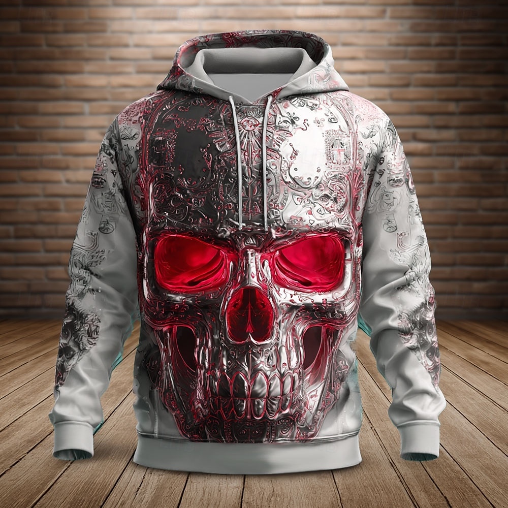 Herr Dödskalle Huvtröjor Tröja Ytterkläder Huvtröja Rund hals Häftig 3D-tryck Nattklubb Streetwear Rubinrött Blå Snörning Höst Vinter Designer 2025 - $27.99 –P3