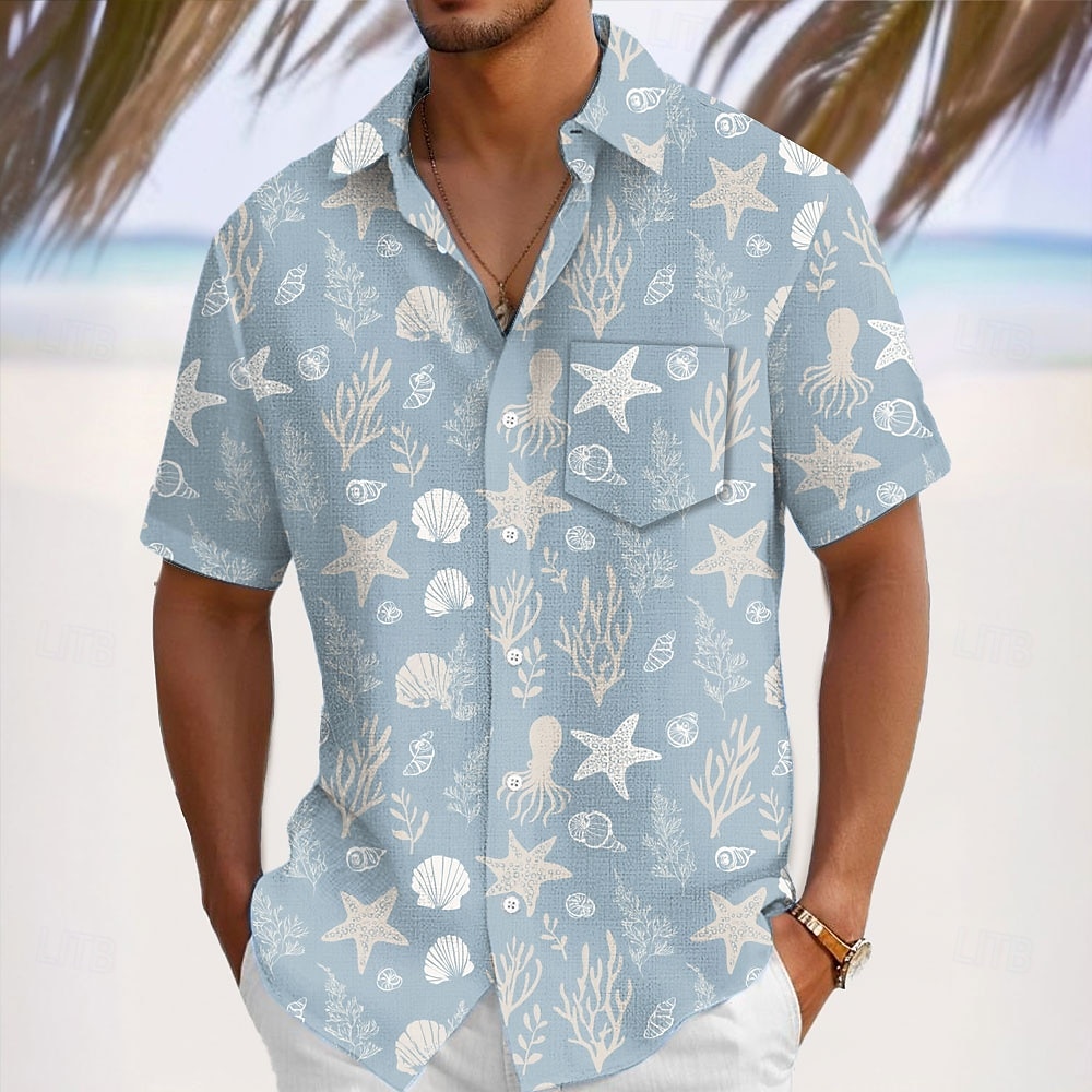 Miesten Kotilo Merenelävät Koralli Havaiji paita Button Up paita Havaijilaispaita Lyhythihainen Paita Sänkyjen avaus Havaijilainen Loma Pyhäpäivä Ranta-asut Sininen 1# Sininen S M L 2025 - $23.99 –P1