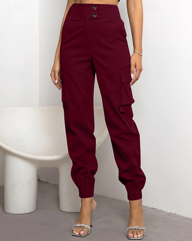 Dámské Kargo kalhoty Běžec Kalhoty Módní Šik ven Plná délka Přírodní Jednobarevné Kapsy Pohodlné Lehce elastické Sporty a outdoor Denní nošení Tmavěhnědá Tmavě červená Černá Armádní zelená Léto Jaro 2025 - $24.99 –P8