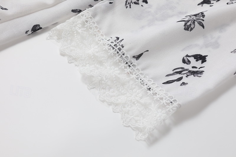 Damskie Sukienka mini Sukienka Boho Strój zachodni Moda Urlop Codzienny Wyjściowe Regularny Kwiat Długi rękaw W serek Biały Lato 2025 - $31.99 –P6