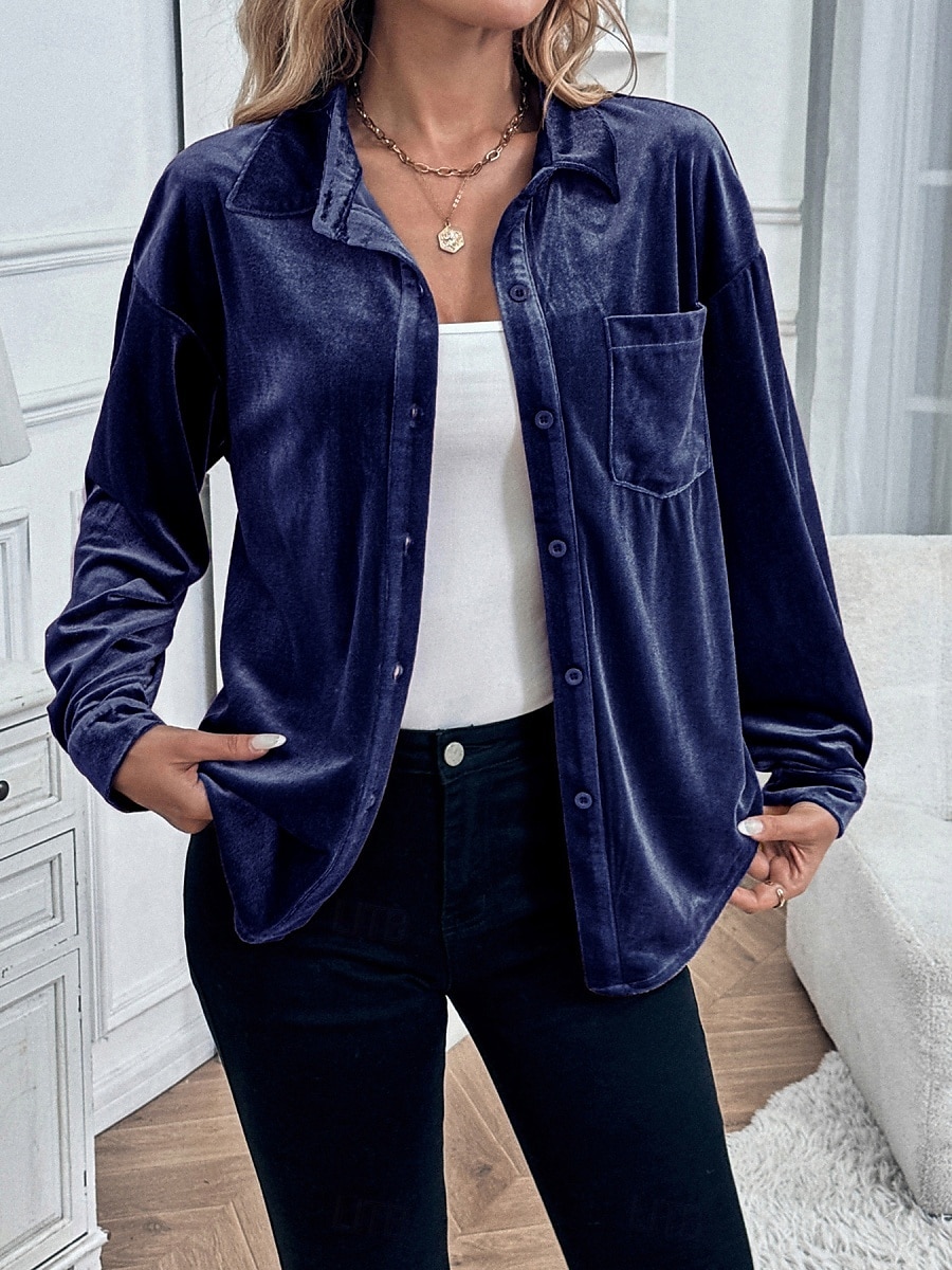 Damen Hemd Einfarbig Elegant Stilvoll Lässig Langarm Hemdkragen Normale Oberteile Täglich Knöpfe Rote Blau Braun Grün Sommer Frühling 2025 - $32.99 –P25