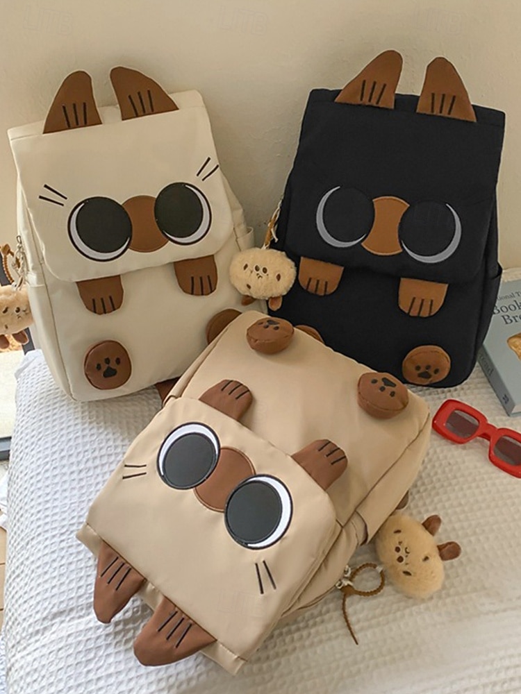 Roztomilý nepromokavý batoh s kočičími ušima pro dívky – kawaii školní taška s plyšovým přívěskem na klíče pro teenagery, vysokoškoláky a každodenní použití 2026 - $29.99 –P4