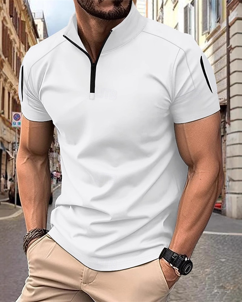 Per uomo Polo con zip a un quarto Maglia da golf Casuale Lavoro Zip a un quarto Manica Corta Essenziale Moderno Semplice Cerniera Estate Vestibilità regolare Bianco Rosa Blu marino Azzurro cielo del 2026 a $20.99 –P2