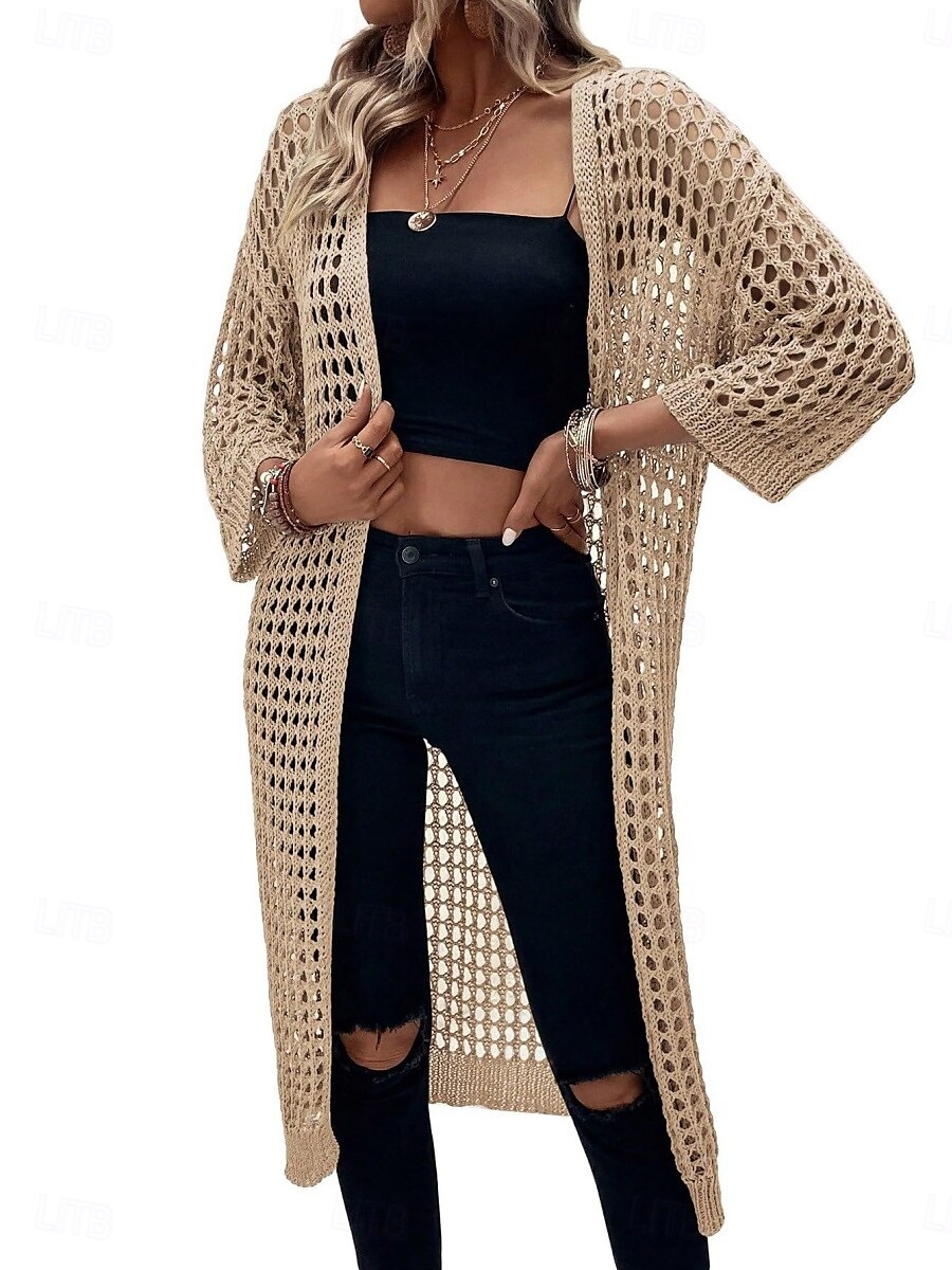 Femmes Veste Décontractée Respirant Confortable Découpé Occasionnel Uni Vacances Rue Occasionnel Tenue quotidienne Ouvert devant Long Sans Col Coupe régulière Manche 3/4 Vêtements d'extérieur Noir de 2025 ? $29.99 –P3