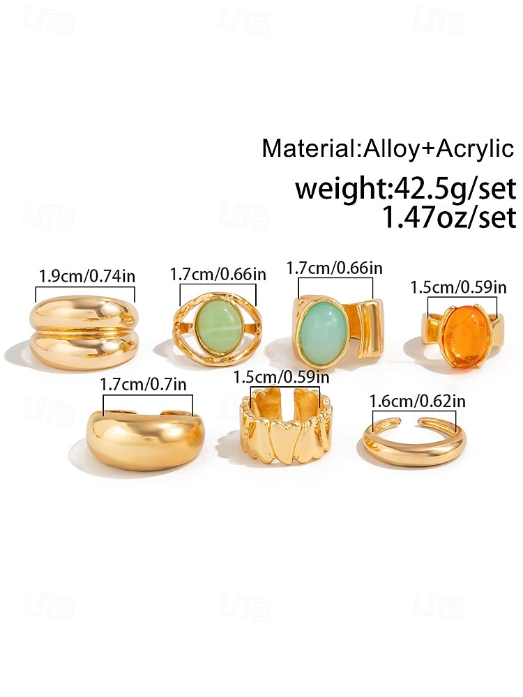 Set van dames gouden vintage edelsteenringen - meerdelige set van opvallende, dikke ringen met gehamerde textuur en kleurrijke hars edelstenen, geschikt voor kantoor, vintage mode, feesten en dagelijkse stijl 2026 - $8.68 –P10