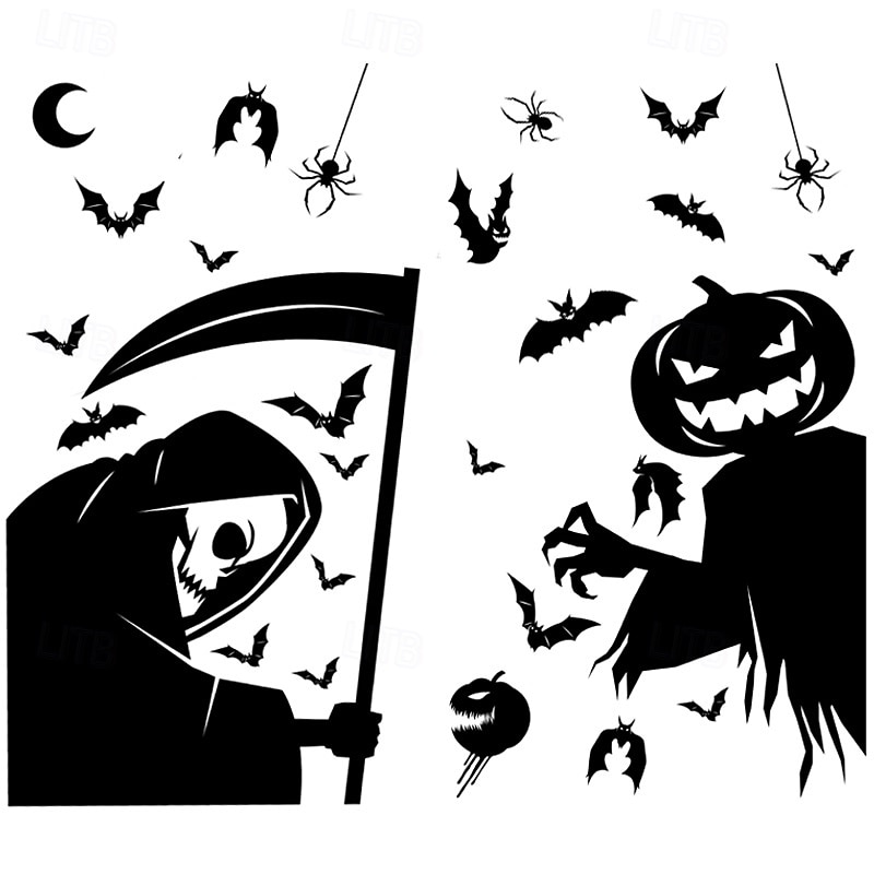 4 Sheets Halloween Window Cling Sticker Decals Decorations Double Side, Ghost Pumpkin Witch Grim Reaper Bat Skeleton Static Stickers for Halloween Party Supplies 2025 - $6.49 –P7