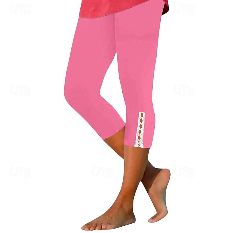 Women's Capri Pants Leggings Fashion Streetwear Calf-Length Natural Plain Elastic Waist Comfy Outdoor Comfortable Outdoor Holiday Weekend Black White Fuchsia Purple Summer Regular Fit 2025 - $14.99 –P4