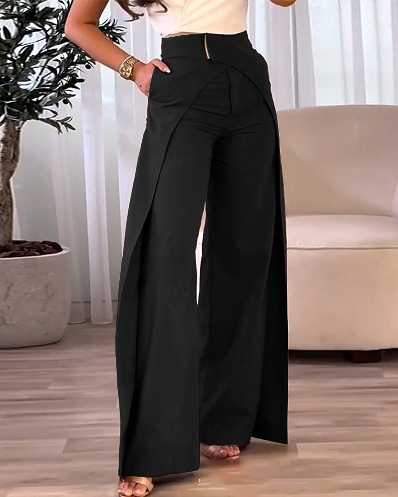 Dam Brett skaft Byxor Mode Streetwear Fullängd Naturlig Slät Ficka Elastisk midja Bekväm Utomhus Utomhus Semester Gata Ljus himmelblå Svart Brun Höst Normal 2025 - $22.99 –P3