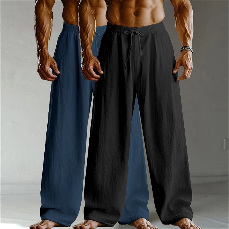 Homens Calças de linho Calças Calça verão Calças largas Calças de praia Com Cordão Cintura elástica Perna reta Tecido Conforto Respirável Comprimento total Casa Diário Feriado Férias Moda Branco de 2025 por $27.99 –P8