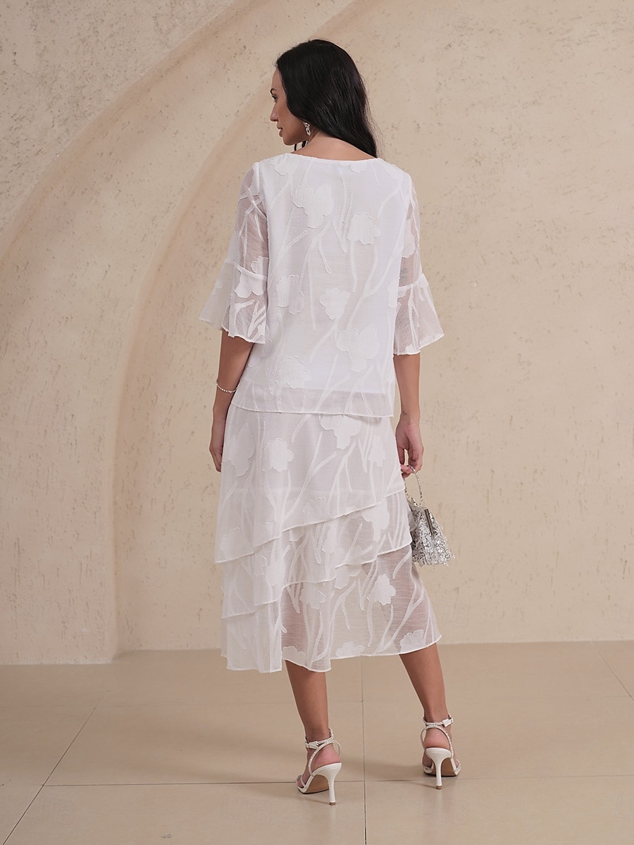 Damen Spitzenbluse Bluse Elegante Oberteile Chiffon Tops Einfarbig Blumen Elegant Stilvoll Basic Dreiviertelarm Glockenärmel U-Boot-Ausschnitt Normale Oberteile Hochzeitsgast Arbeit Täglich 2025 - $49.99 –P4