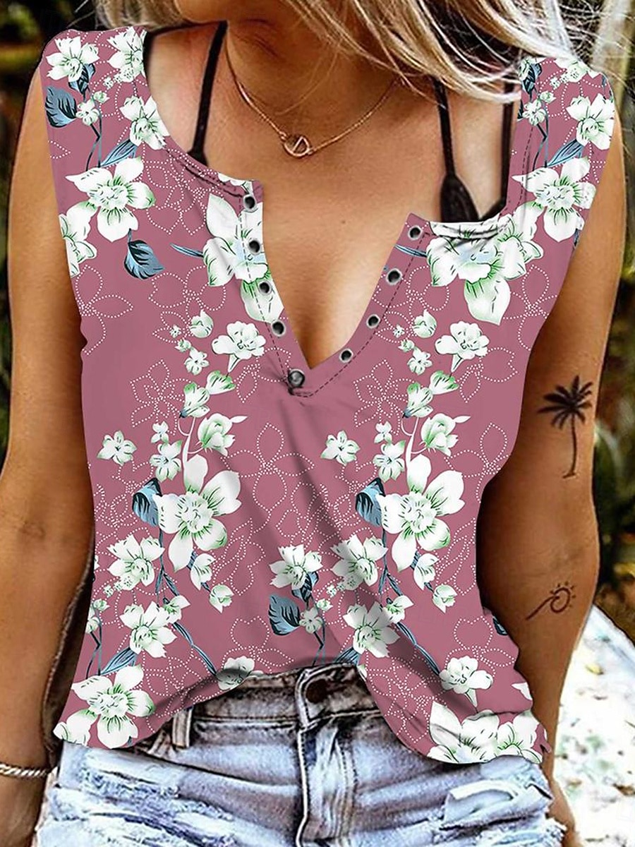 Női Camisole Tank Top Virágos Grafika Napi Alkalmi Ujjatlan V-alakú Normál felsők Napi Arcpír rózsaszín Medence Lóhere Nyár Tavasz 2025 - $17.99 –P3