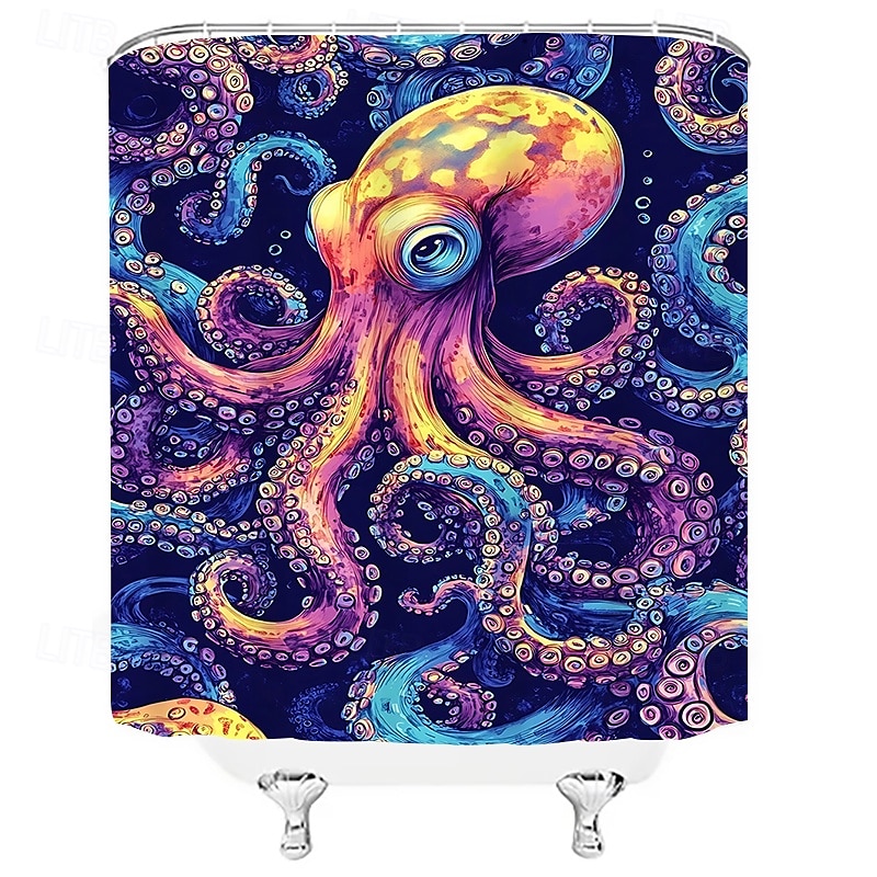 Perdea de duș cu animale oceanice, broaște țestoase, cu cârlige pentru baie, set de decor pentru baie, poliester, impermeabil, pachet de 12 cârlige din plastic 2026 - $22.99 –P13