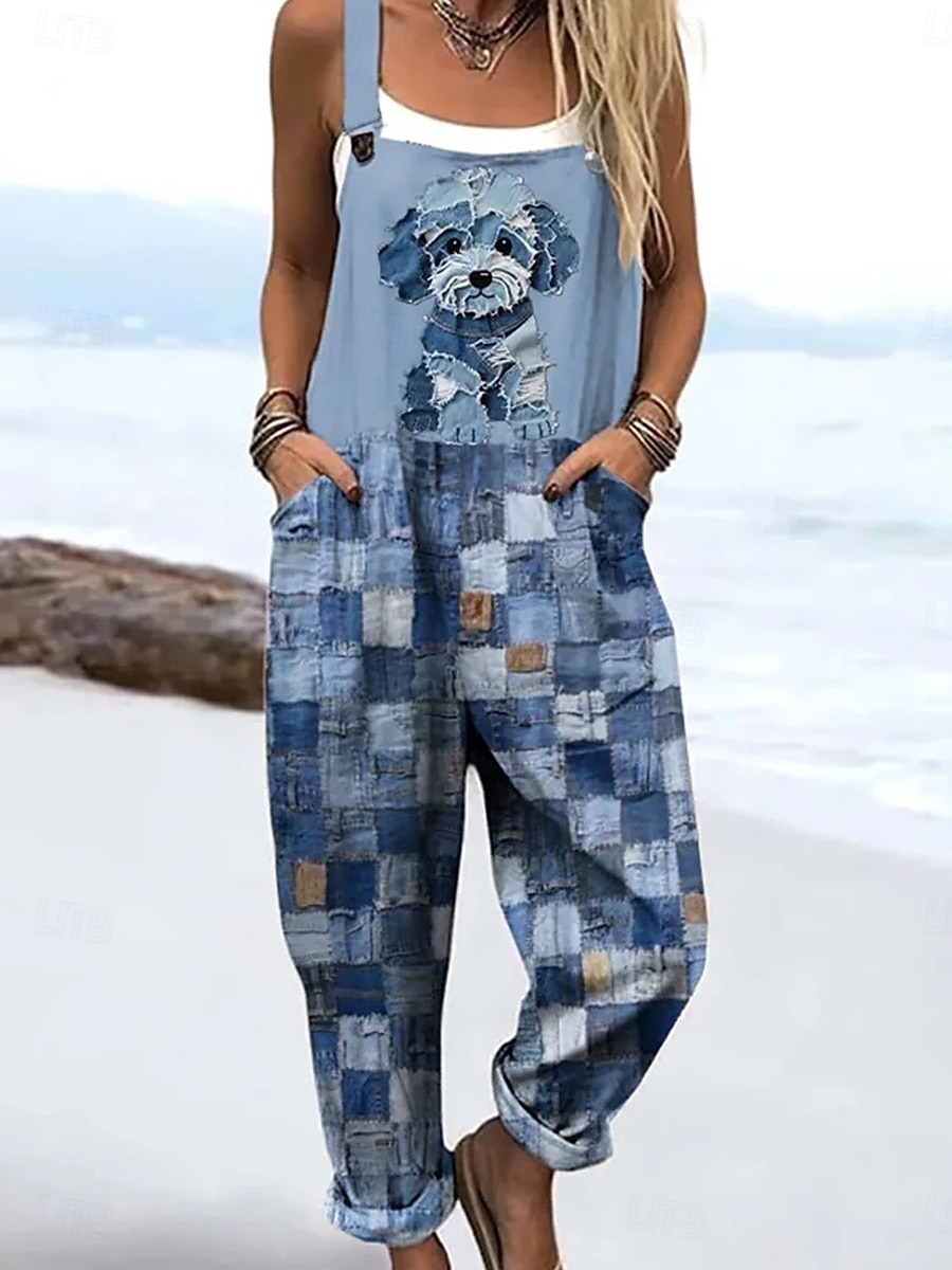Femmes Combinaison Actif Graphique Sans manches Vacances Quotidien Coupe Ample Noir Blanche Bleu Été de 2025 ? $34.99 –P1