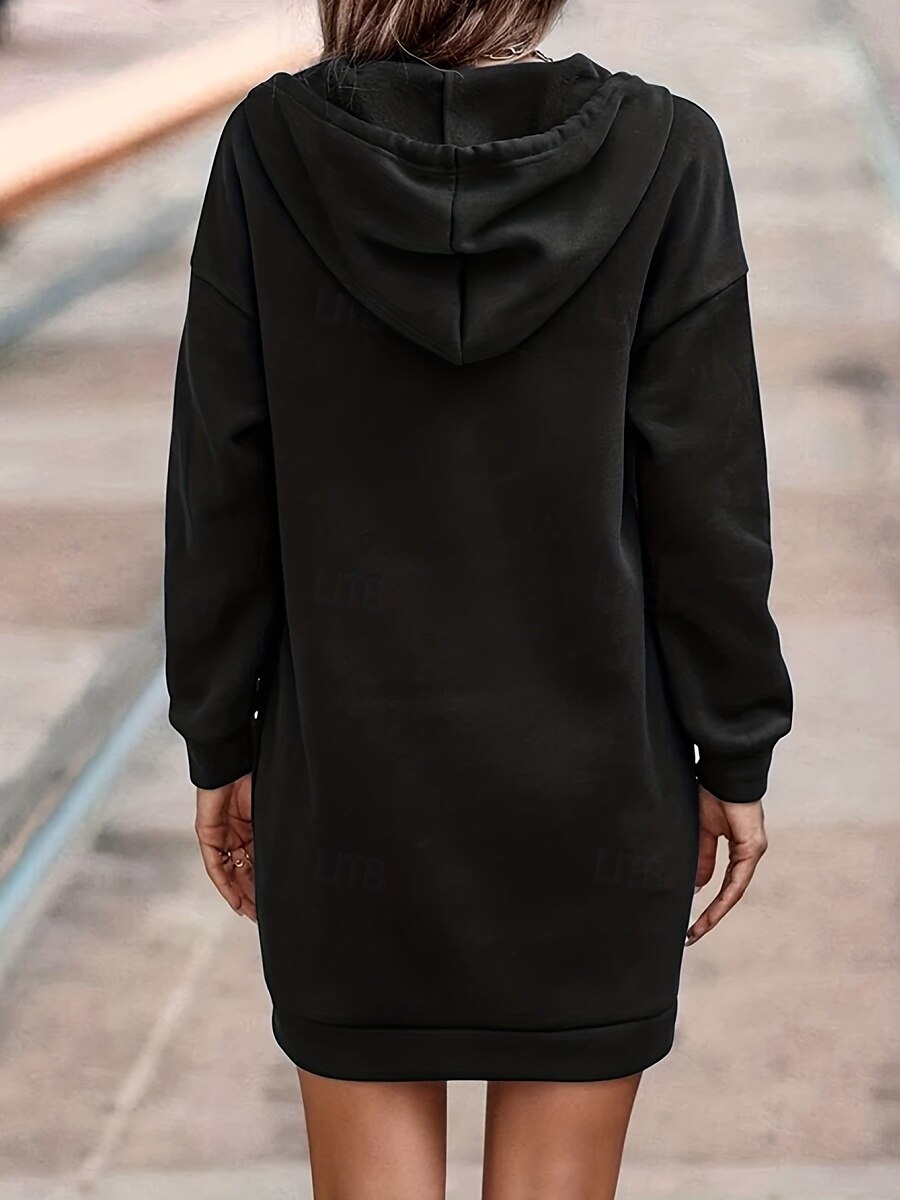 Damen Minikleid Shiftkleid Lässig Täglich Lässiger Schnitt Grafik Langarm Mit Kapuze Schwarz Weiß Rosa Wein Frühling Herbst Winter 2025 - $14.99 –P5